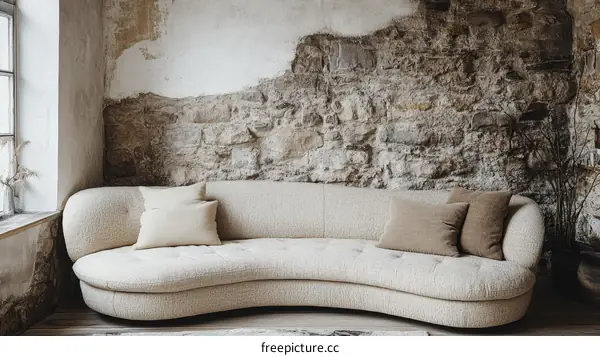 Cream Sectional Sofa in a Rustic Corner