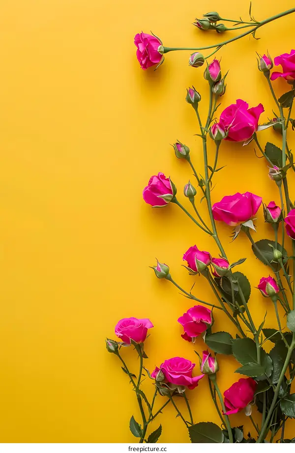 Pink Roses on Yellow Background
