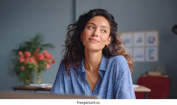 Thoughtful Woman in a Stylish Home Office Setting