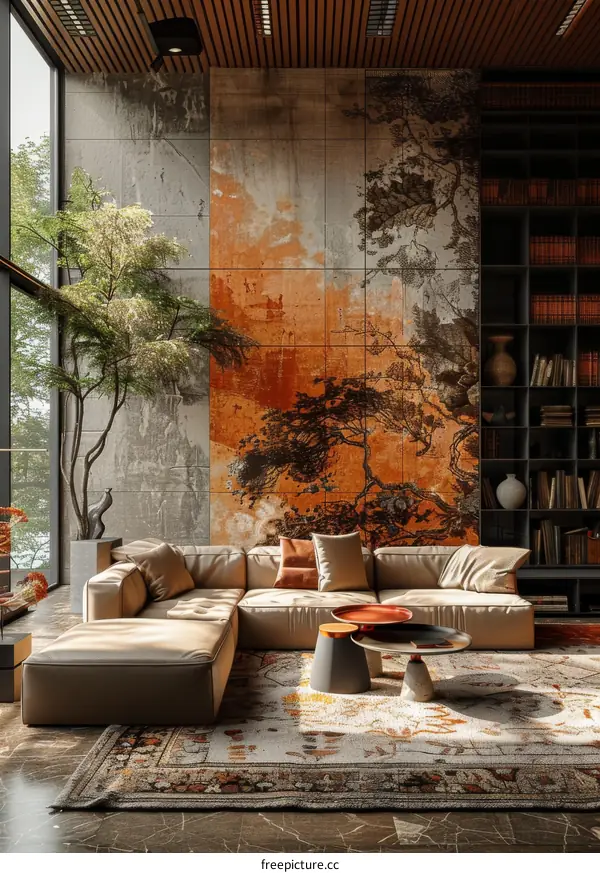 Modern Living Room Interior Design With Orange Accents