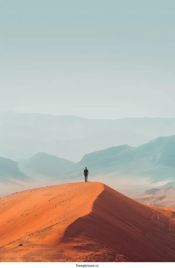 Man standing alone in a vast desert