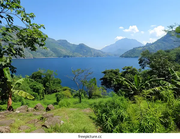 Lake Bunyonyi, a beautiful crater lake in Uganda, Africa