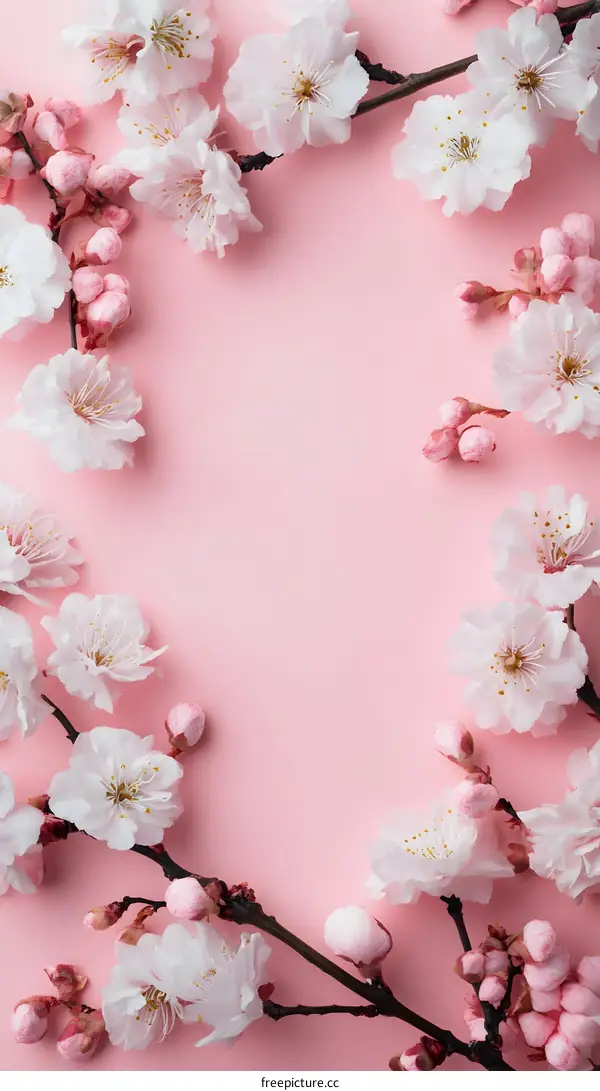 Pink Background With White Cherry Blossoms