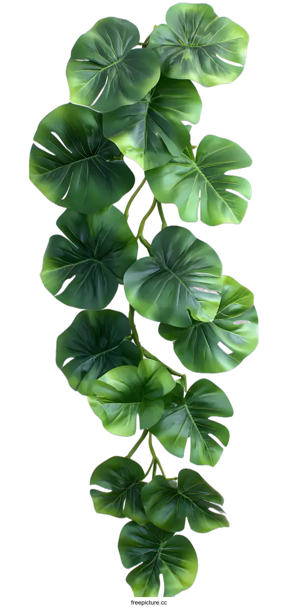 [Transparent Background PNG]Green Tropical Leaves on White Background