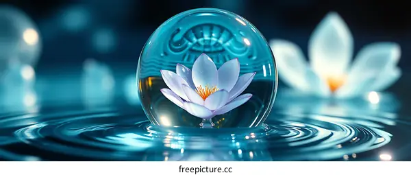 Water Lily in Glass Sphere with Ripples on Water Surface