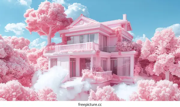 Pink Dream House in the Clouds