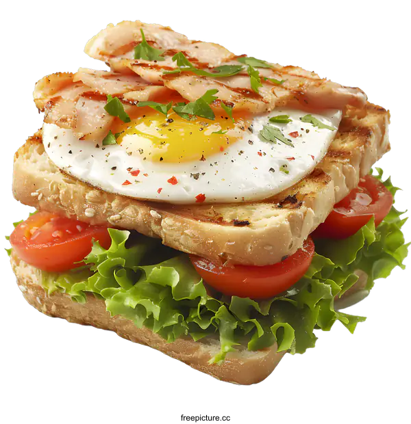 [Transparent Background PNG]sandwich with egg, tomato, lettuce and bacon