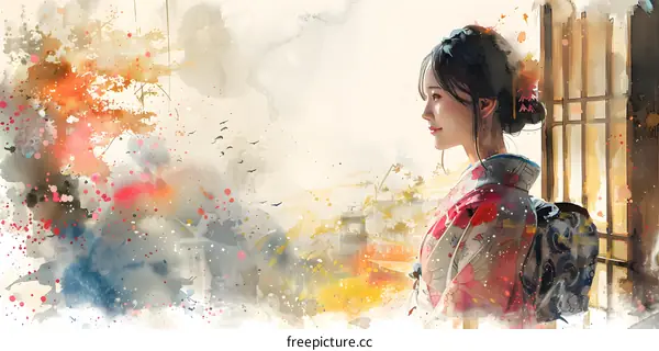 A Japanese woman wearing a kimono