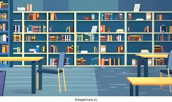 Large Bookcase In Library With Table And Chairs