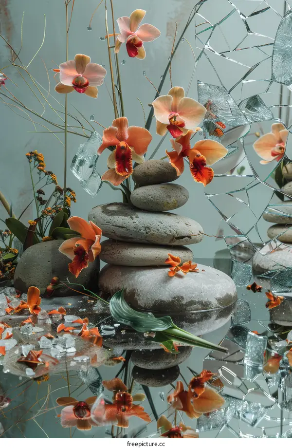 Orchids and Rocks Still Life