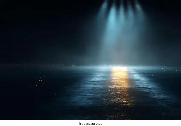 Spotlight on a Wet Concrete Floor