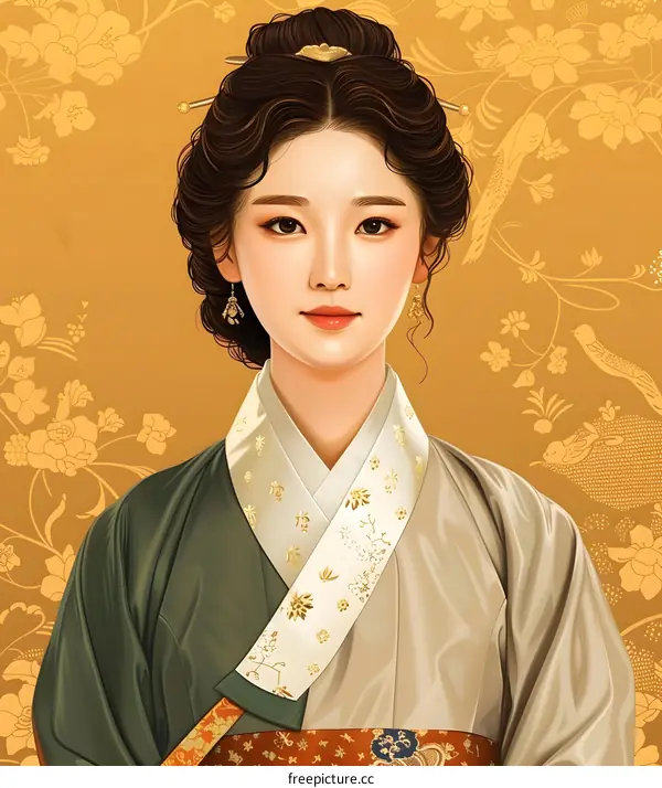 Portrait of a young woman in traditional Korean dress