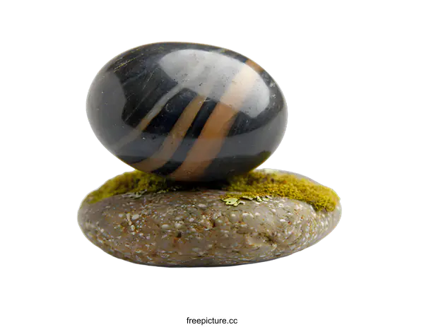 [Transparent Background PNG]Black and Brown Striped Stone on a Moss Covered Rock