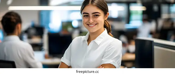 Smiling Businesswoman Working in Office