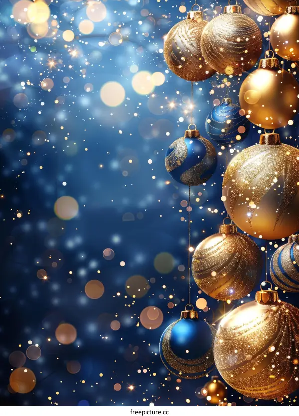 Golden and Blue Christmas Ornaments for Festive Holiday Spirit