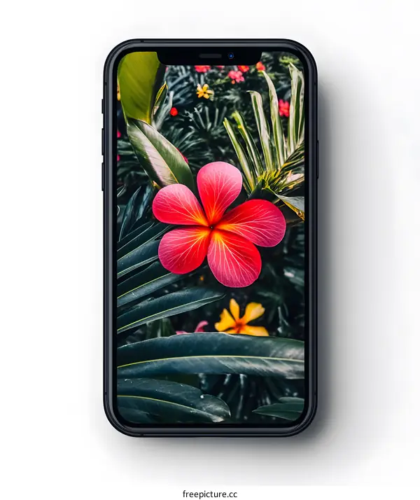 Phone Screen With Tropical Flower Wallpaper