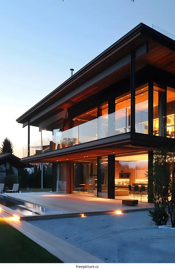 Modern Architecture House with Glass Facade and Pool