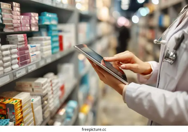 Pharmacist Using Tablet in Pharmacy