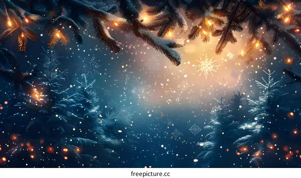 Christmas Lights in a Snowy Forest