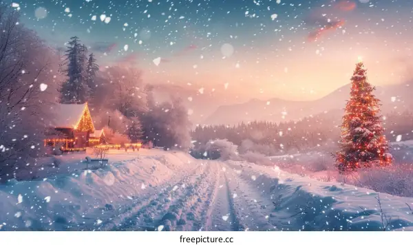 Snow Covered Village at Christmas