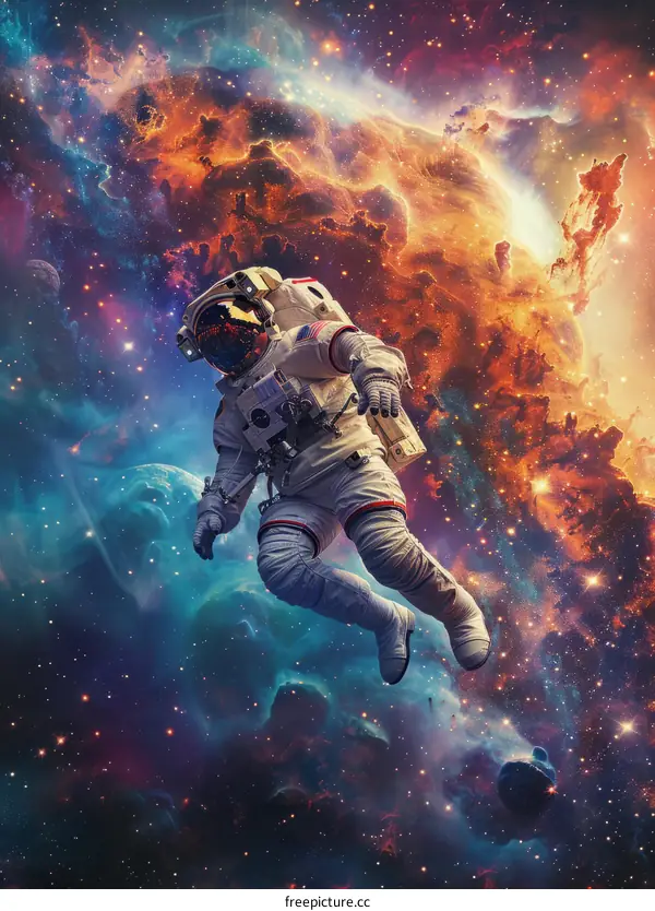 An astronaut in a spacesuit floating in the vastness of space