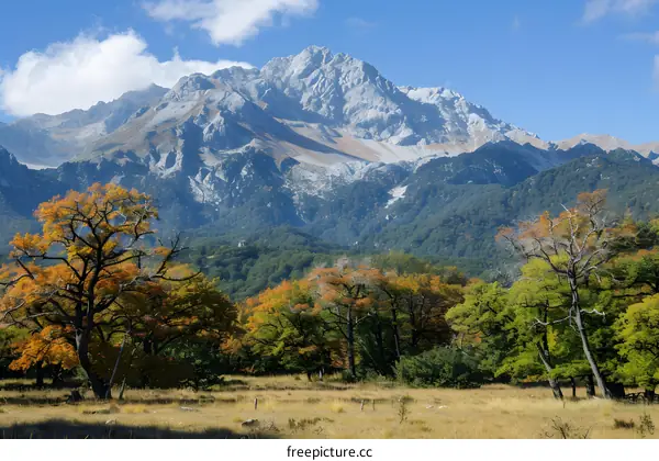 Mountain Range Landscape with Autumn Trees