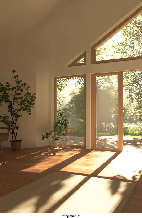 Sunlight Streaming Through Large Windows in Modern Home