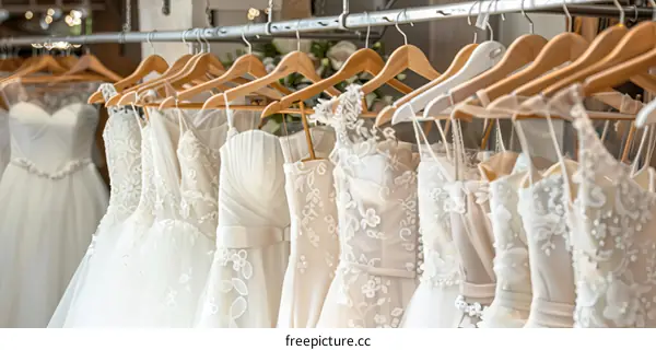 Elegant Wedding Dresses Displayed in Bridal Boutique