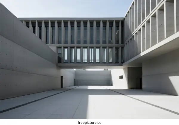 Concrete Modern Building with Glass Facade and Open Courtyard