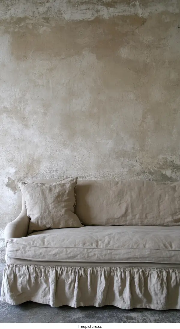 Rustic Beige Sofa Against Textured Wall
