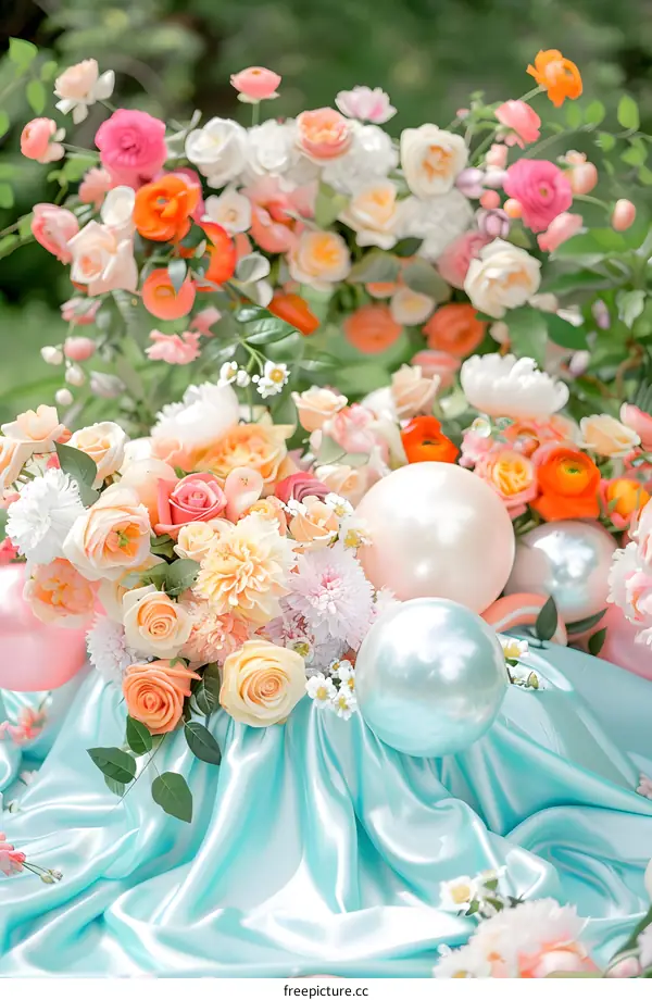 Pastel Balloons and Flowers Decoration Table