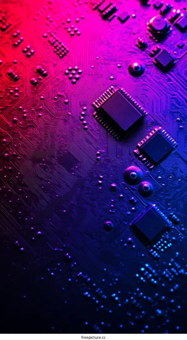 Closeup of a Circuit Board with Vivid Lighting