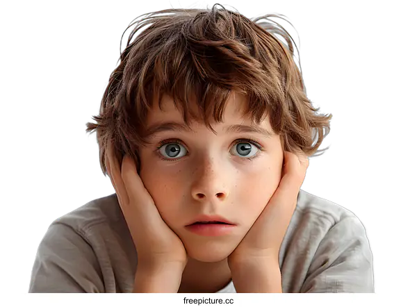 [Transparent Background PNG]Portrait of a Young Boy with Blue Eyes and Freckles