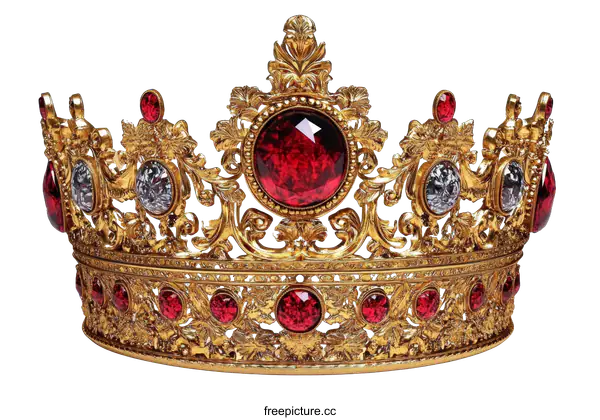 [Transparent Background PNG]Ornate Gold Crown with Red Jewels