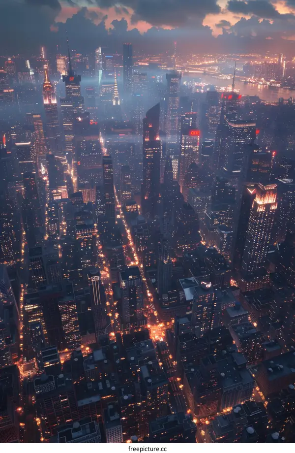 A Bird's-Eye Nighttime View of a City Skyline