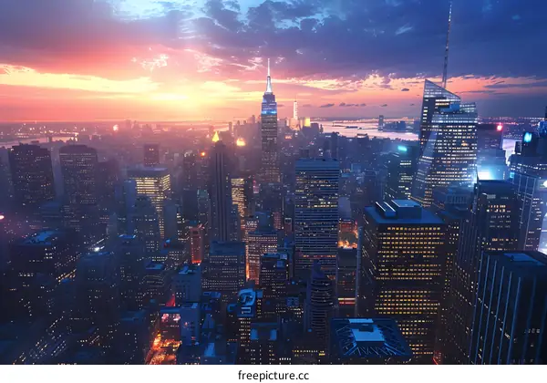 New York City skyline at sunset