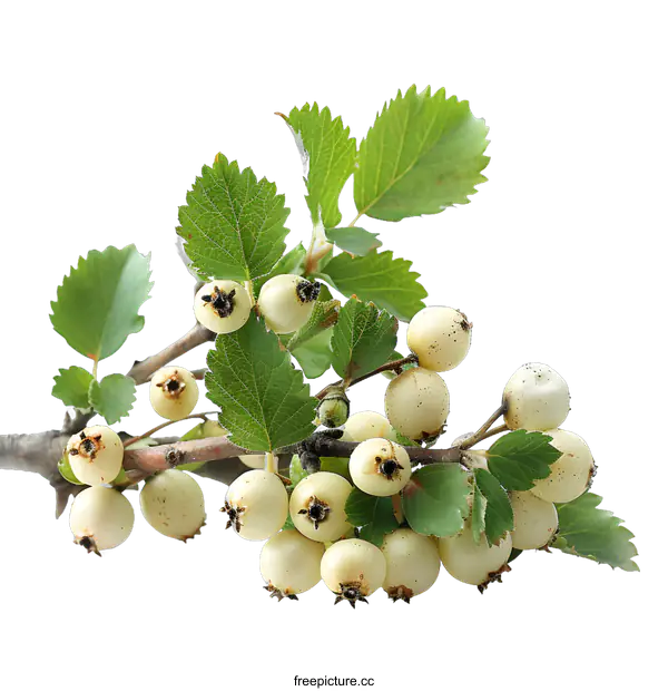 [Transparent Background PNG]White berries on a branch with leaves