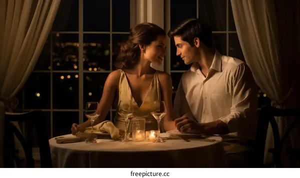 Couple sitting at a table in a restaurant looking at each other