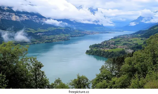 Panoramic View of a Lakeside Mountain Landscape