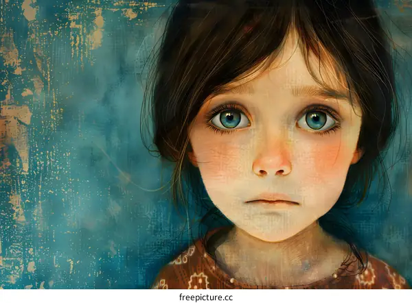 Portrait of a sad girl with blue eyes