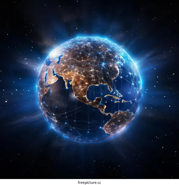 Digital Illustration of Earth's Glowing Network