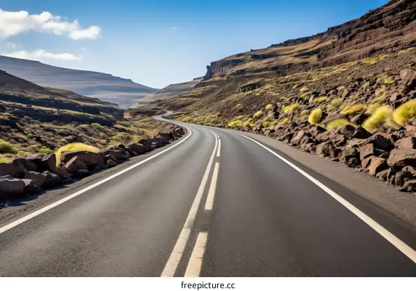 Desolate Rural Asphalt Road Cutting Through a Mountainous Valley