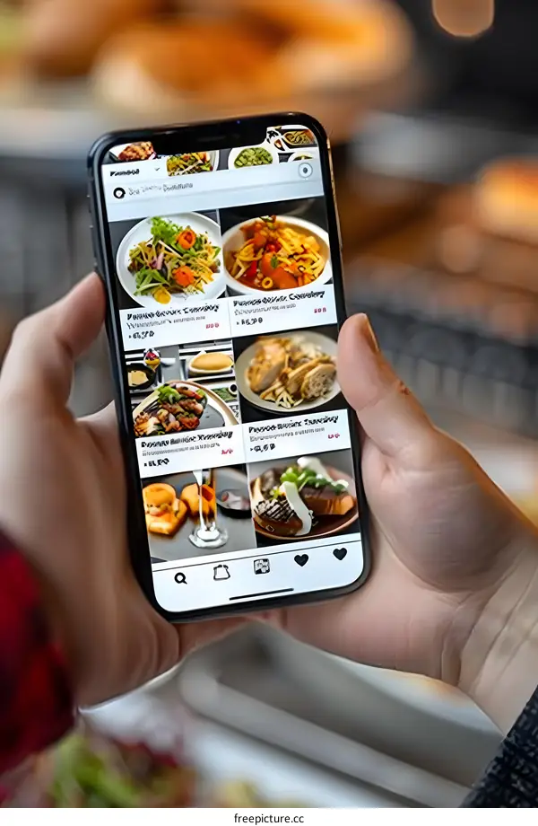 Man Holding Smartphone With Food App