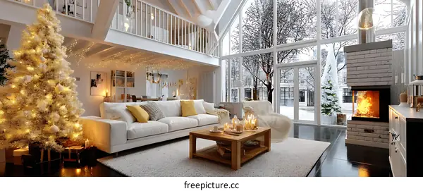 Winter Cozy Christmas Living Room Interior Illustration