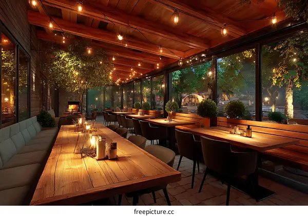 Rustic Restaurant Outdoor Dining with Natural Light