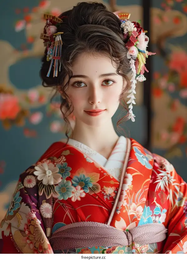 portrait of a beautiful asian woman in traditional japanese kimono