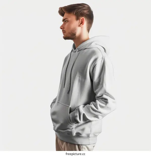 Young man in grey hoodie mockup