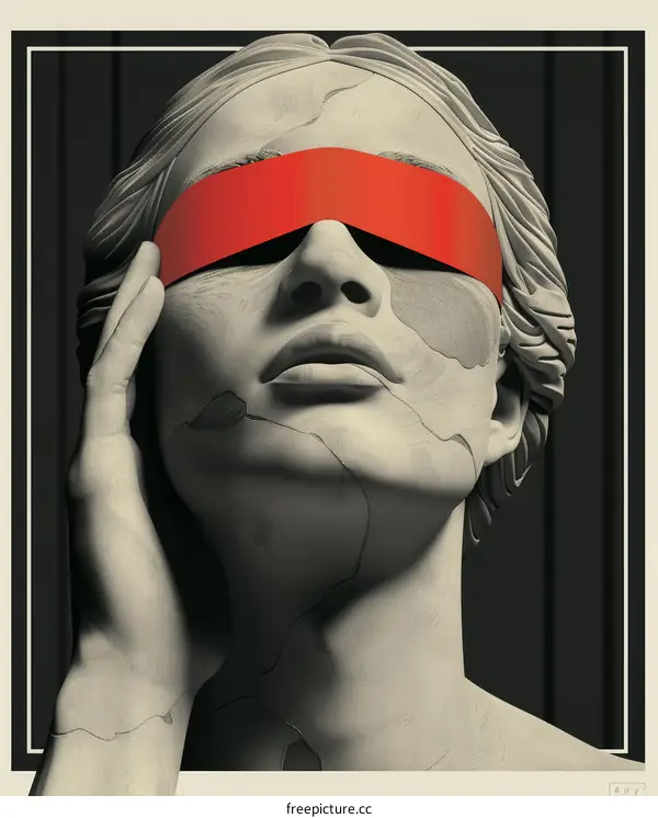 Classical marble statue of a blindfolded woman