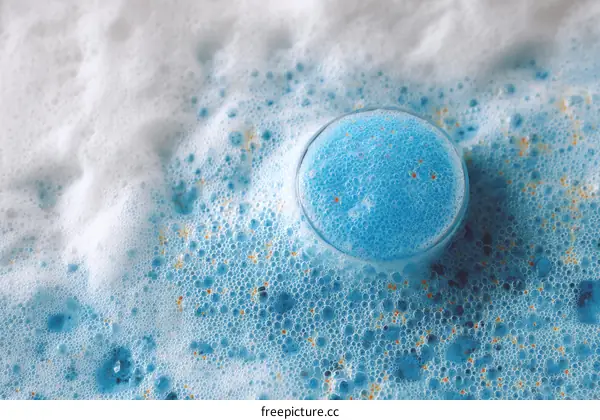 Blue Bubbles and Foam in a Glass