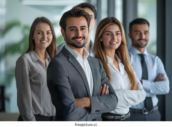 A group of business professionals posing for a photo